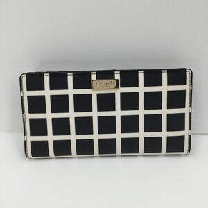 Kate Spade Stacy Laurel Way printed check wallet plaid snap Saffiano bifold new
